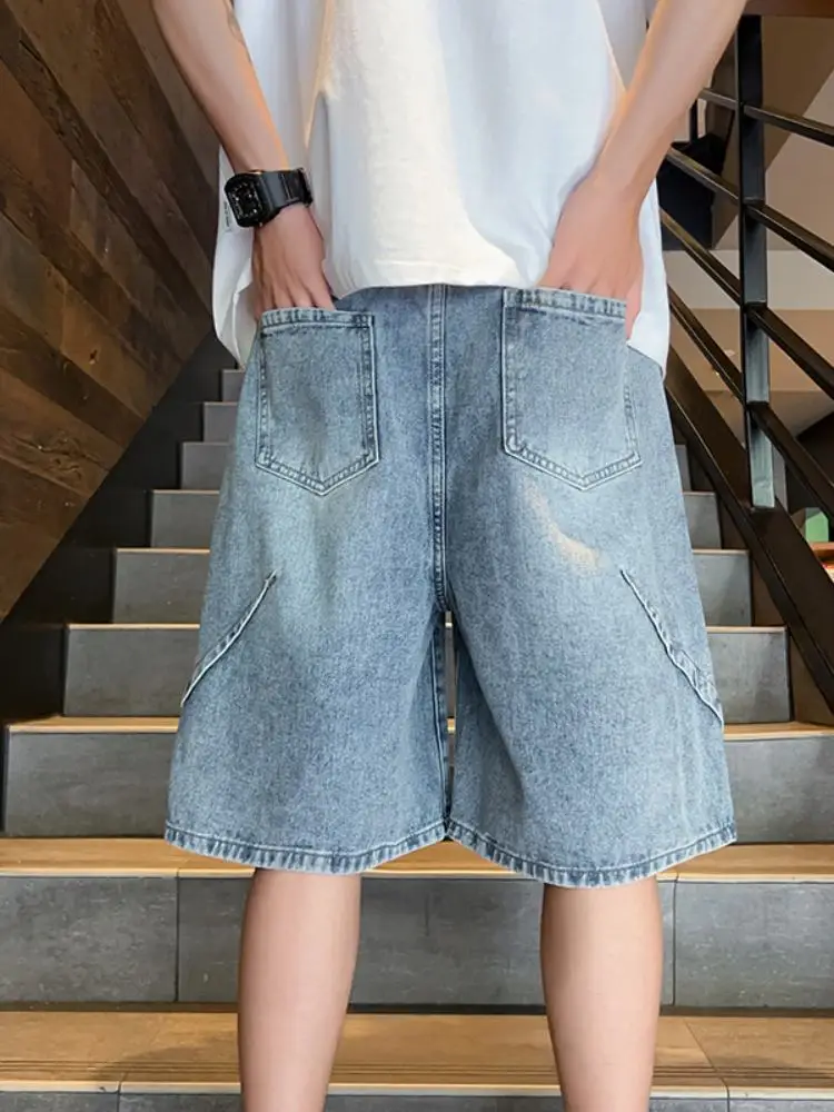 

Мужские винтажные джинсы Waed, летние, укороченные (до колена), молодежные, в американском стиле, износостойкие, свободного кроя, прямые штанины