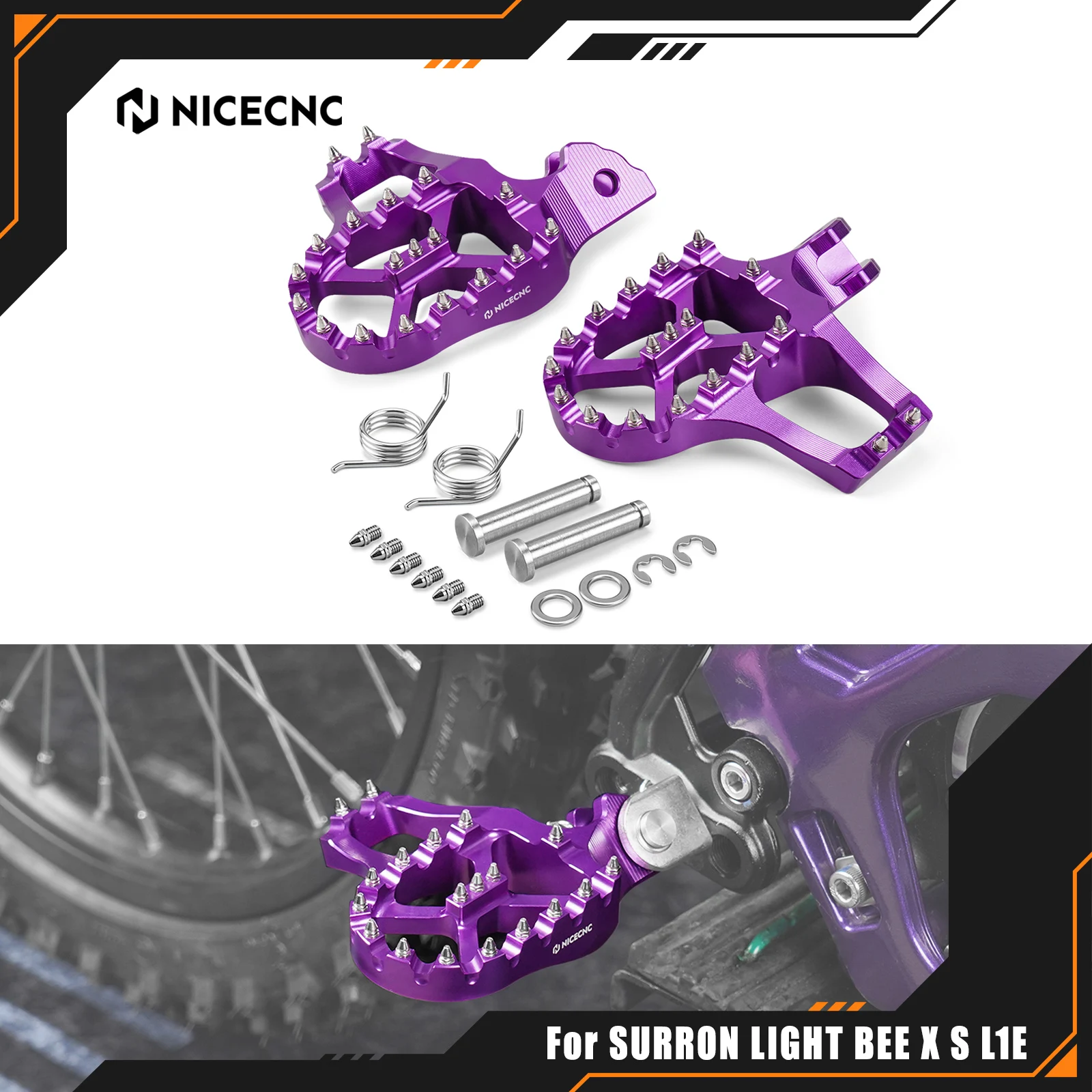 

NICECNC For Surron Light Bee X S L1E 2017-2024 For Segway X160 X260 Extender Foot Pegs Footrests Aluminum Electric Dirt Bike