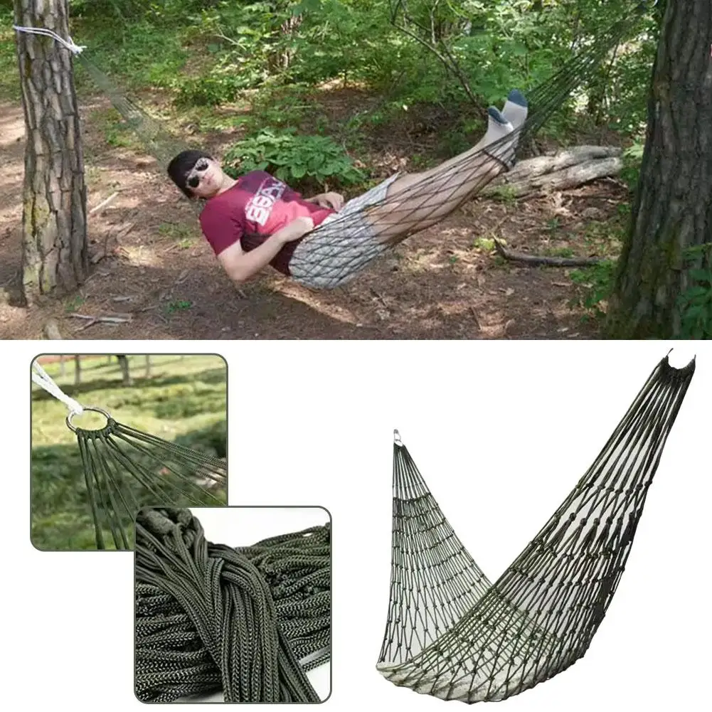Nylon Rope Meshy Hammock for Outdoor Sleeping Net Bed with Rope Portable Camping Garden Beach Yard Travel Swing Hanging Bed