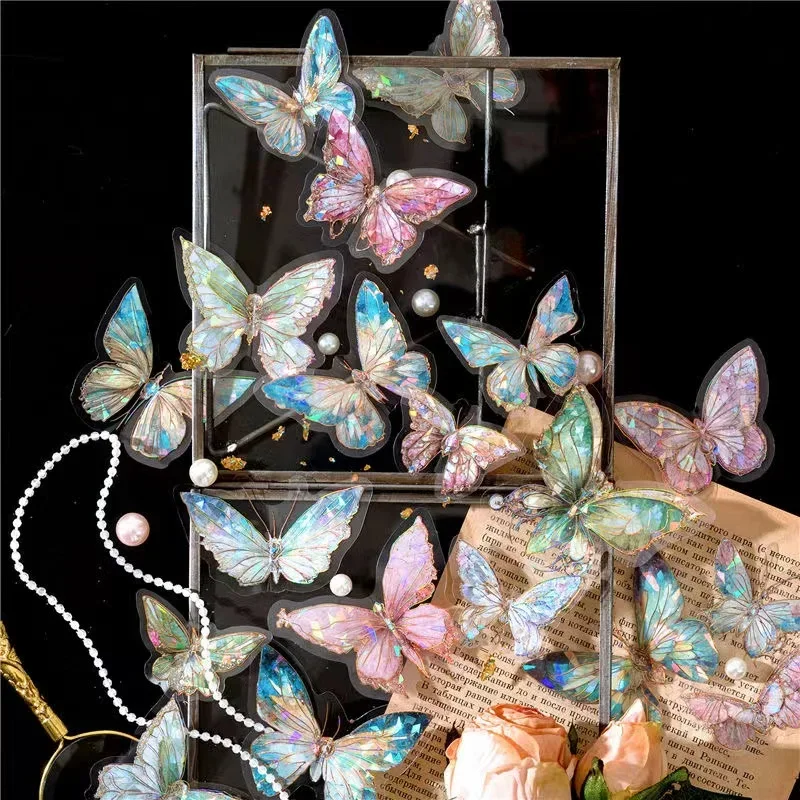 ثلاثية الأبعاد الفراشة الثلاثية الأبعاد ملصقات 20 قطعة بلورات الجليد لامعة الفراشات ملصقات الحيوانات الأليفة الرجعية DIY بها بنفسك كتيب سكرابوكينغ التسمية مذكرات