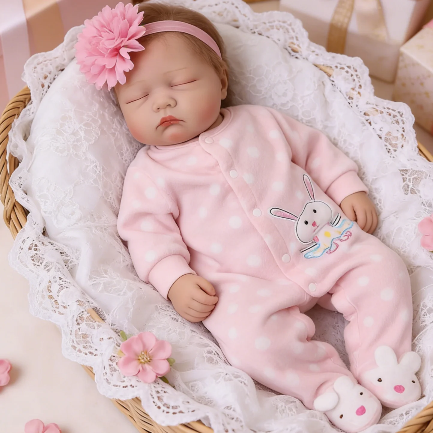 

20 Inch Realistic Lifelike Reborn Baby Doll Soft Vinyl Newborn Bebe With Pink Wool Outfit Baby Alive Playmate DIY Educational Toy Playtime Bedtime Gift