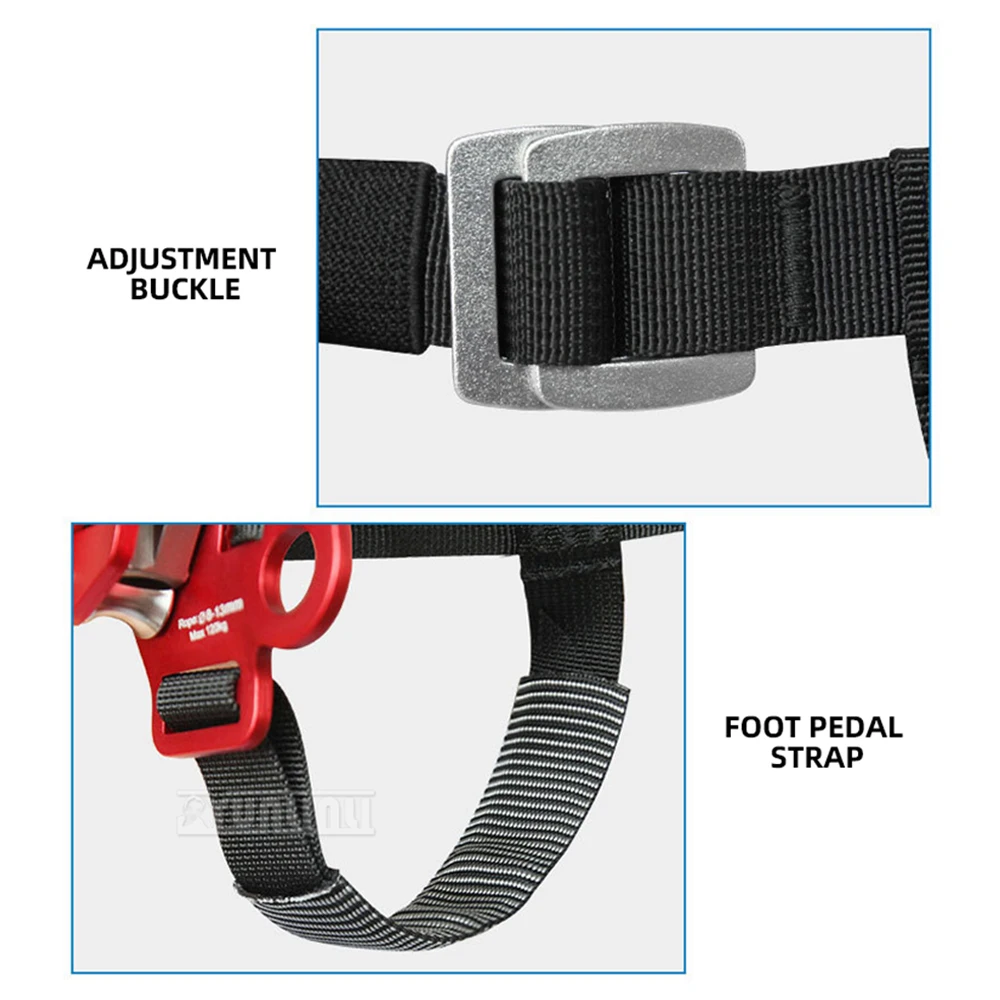 Ascender de pé para escalada, dispositivo ascendente de corda de pé esquerdo e direito para escalada e trabalho de arborista, equipamento de escalada de corda