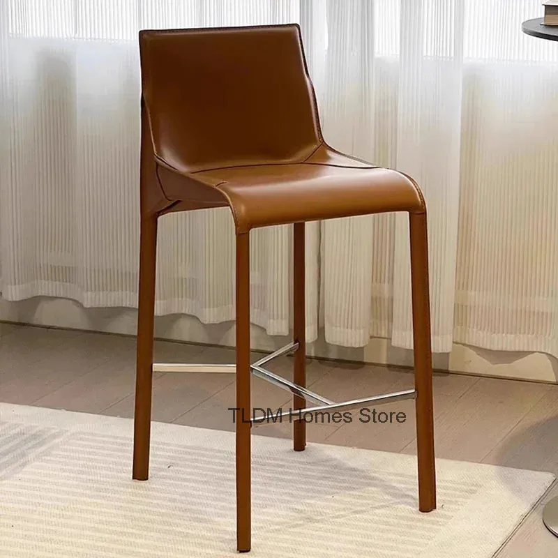 Nordic lederen barstoelen voor keuken thuis rugleuning barkrukken minimalistische high-end gevoel ontwerper hoge kruk voor klein appartement