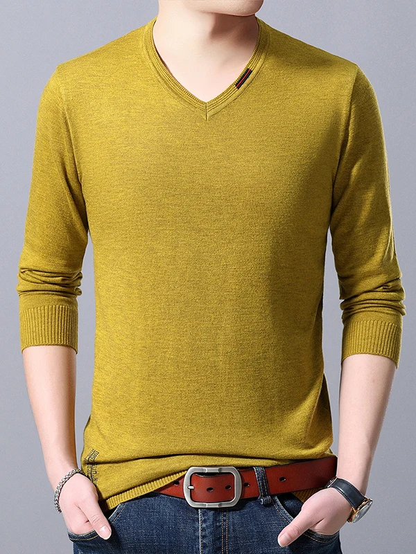 

Spring Autumn Thin Wool Knitwear Men's V-ne Color Base Layer Sweater Long Sve T-irt Summer Youth Faionable Cas...
