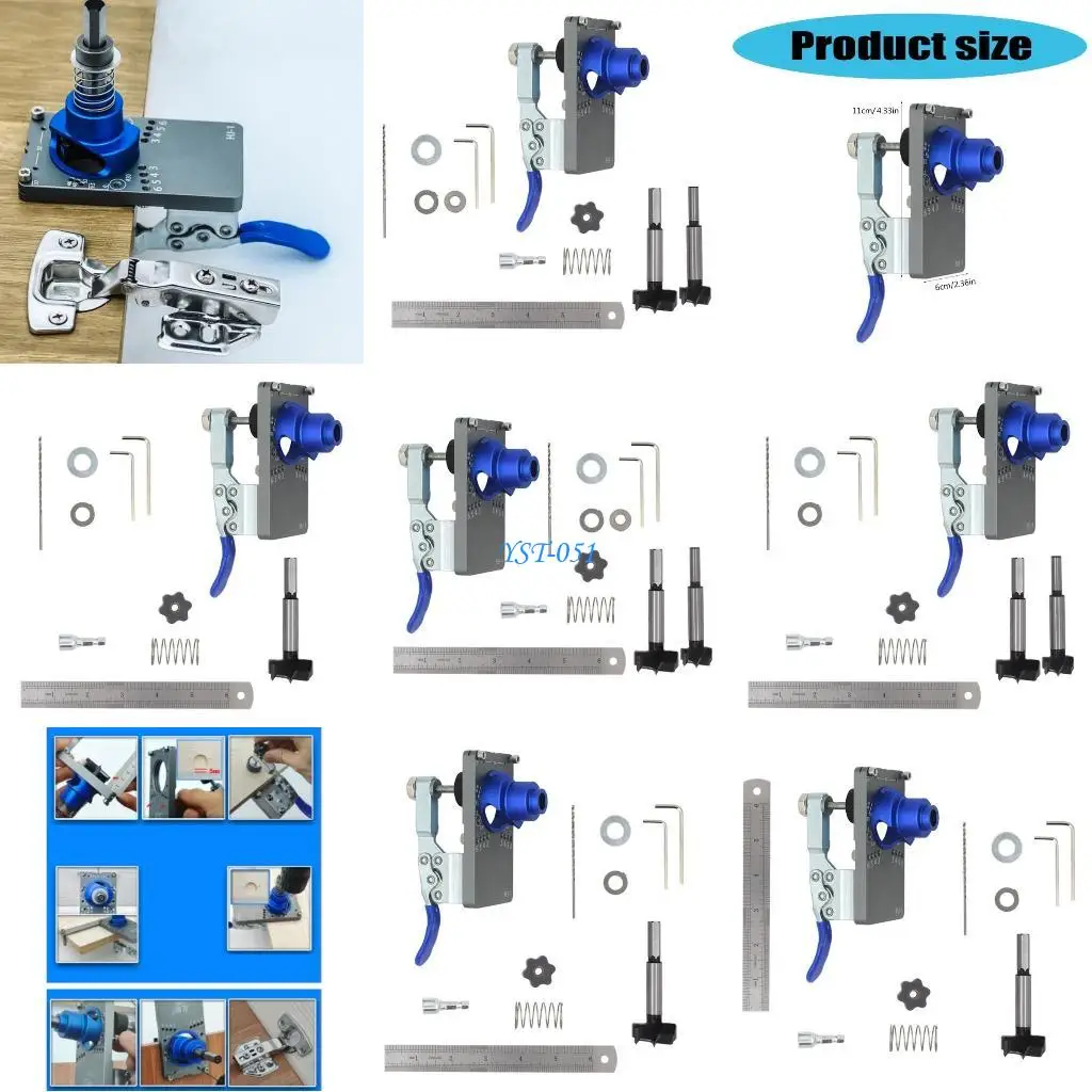

E15A Carpentry Hole Drilling Guide Locator 35mm Hinge Boring Jig with Fixture Aluminum Hole Opener Template Door Cabinets