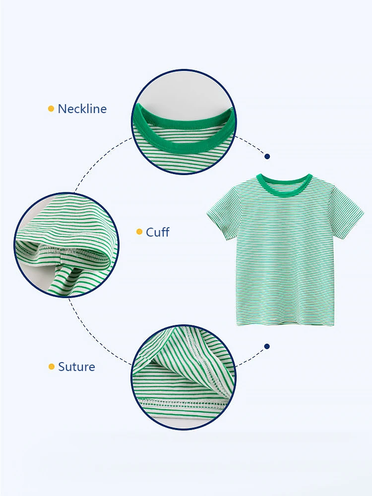 LJMOFA Children Short-Sleeved Boys Girls 2024 Summer Striped T-Shirt Baby Thin Section Half-Sleeved Casual Bottoming Shirt D198