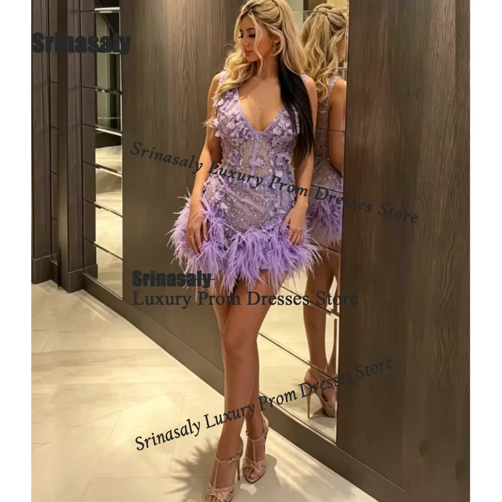 Sparkly Rhinestone Feather Homecoming Dress Customized With Tail Mini Cocktail Birthday Prom Gala Par Cty Dress robes de soirée
