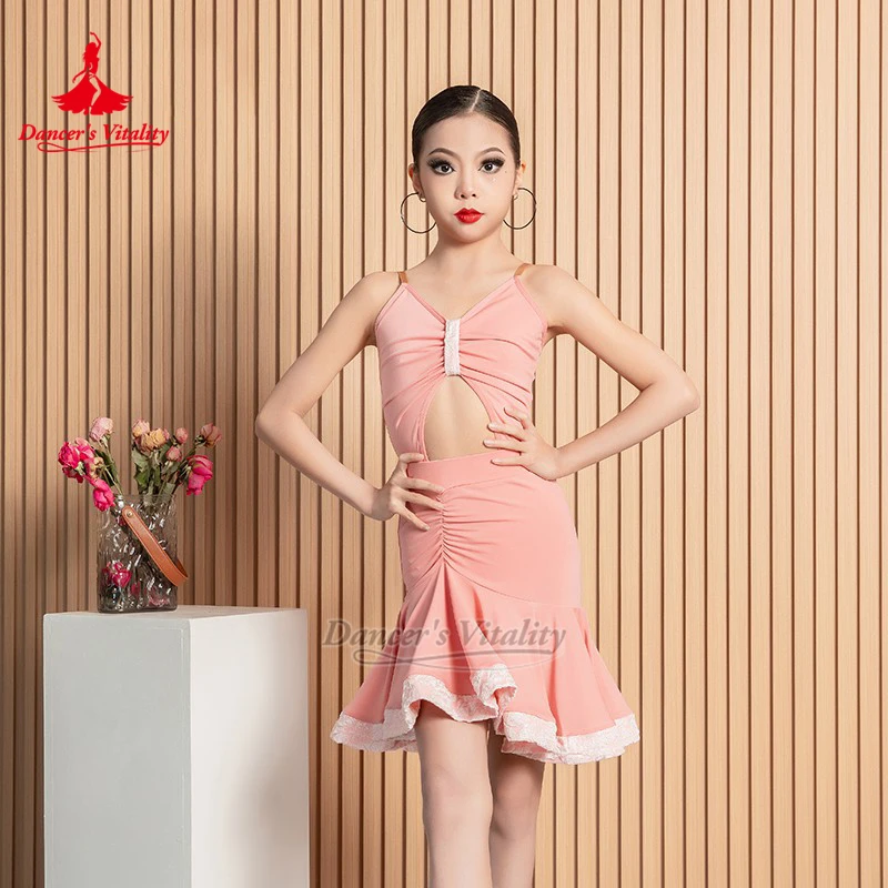 2色がオプションです ラテンダンスの優雅なドレス ダンサーの活力 ティーンエイジャー フロントくり抜きスタイル チャチャ サンバ トレーニング服