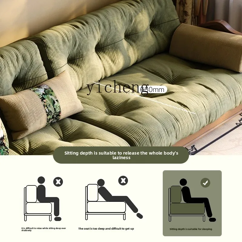 

Zz new living room solid wood fabric sofa small apartment retro corduroy straight row sofa