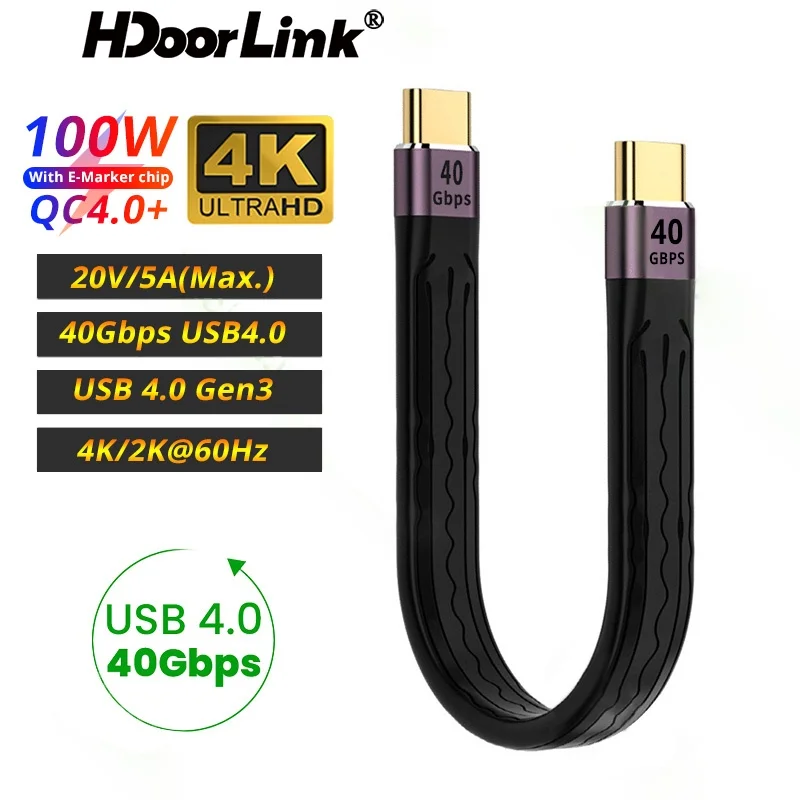 Usb4 Cable Thunderbolt 4 Type-C Extension Cable Male To Male 40Gbps 10Gbps 20V 100W Fast Charging Cable High Speed Data Transfer