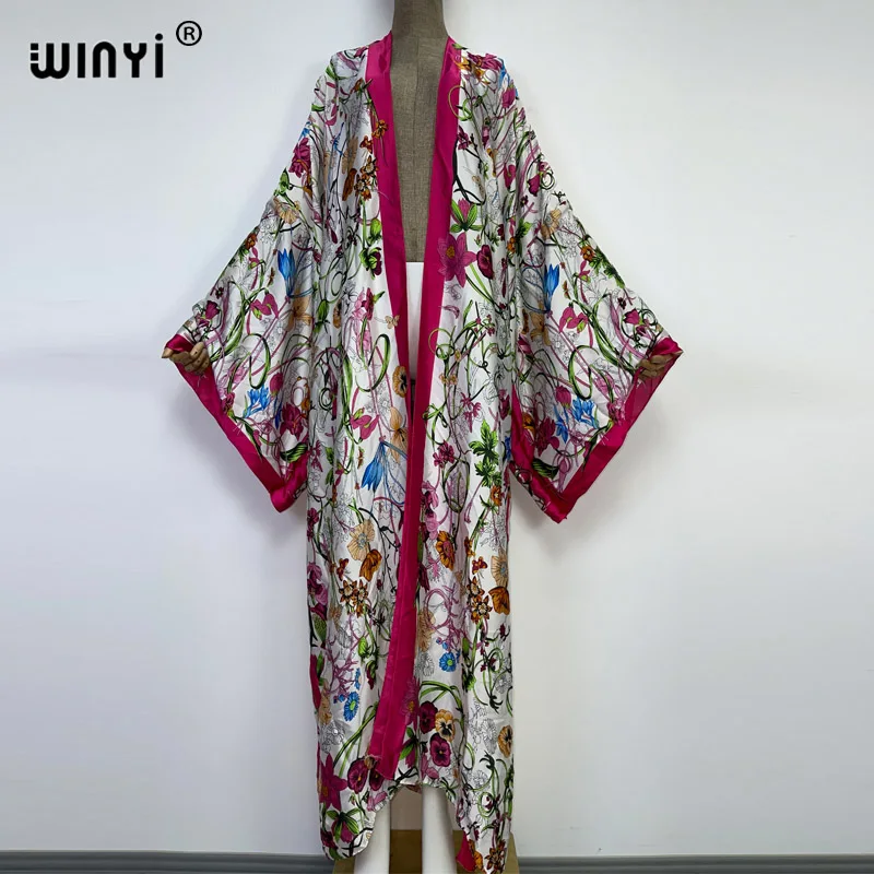 Imagem -03 - Winyi 2023 Boho Impresso Longo Quimono Vestido de Biquíni Envoltório Cover-ups Roupas Femininas Verão Beach Wear Swim Terno Cobrir Kaftan Kimono