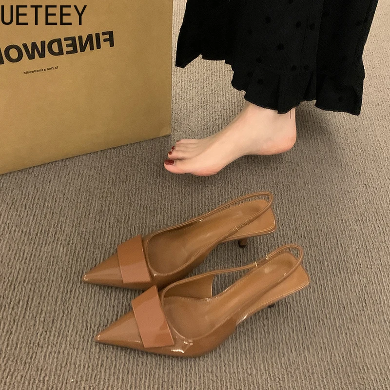 2025 ฤดูร้อนรองเท้าส้นสูงผู้หญิงรองเท้าแตะแฟชั่น Pointed Toe Singbacks รองเท้าสไตล์การออกแบบจัดเลี้ยง Sandalias รองเท้า