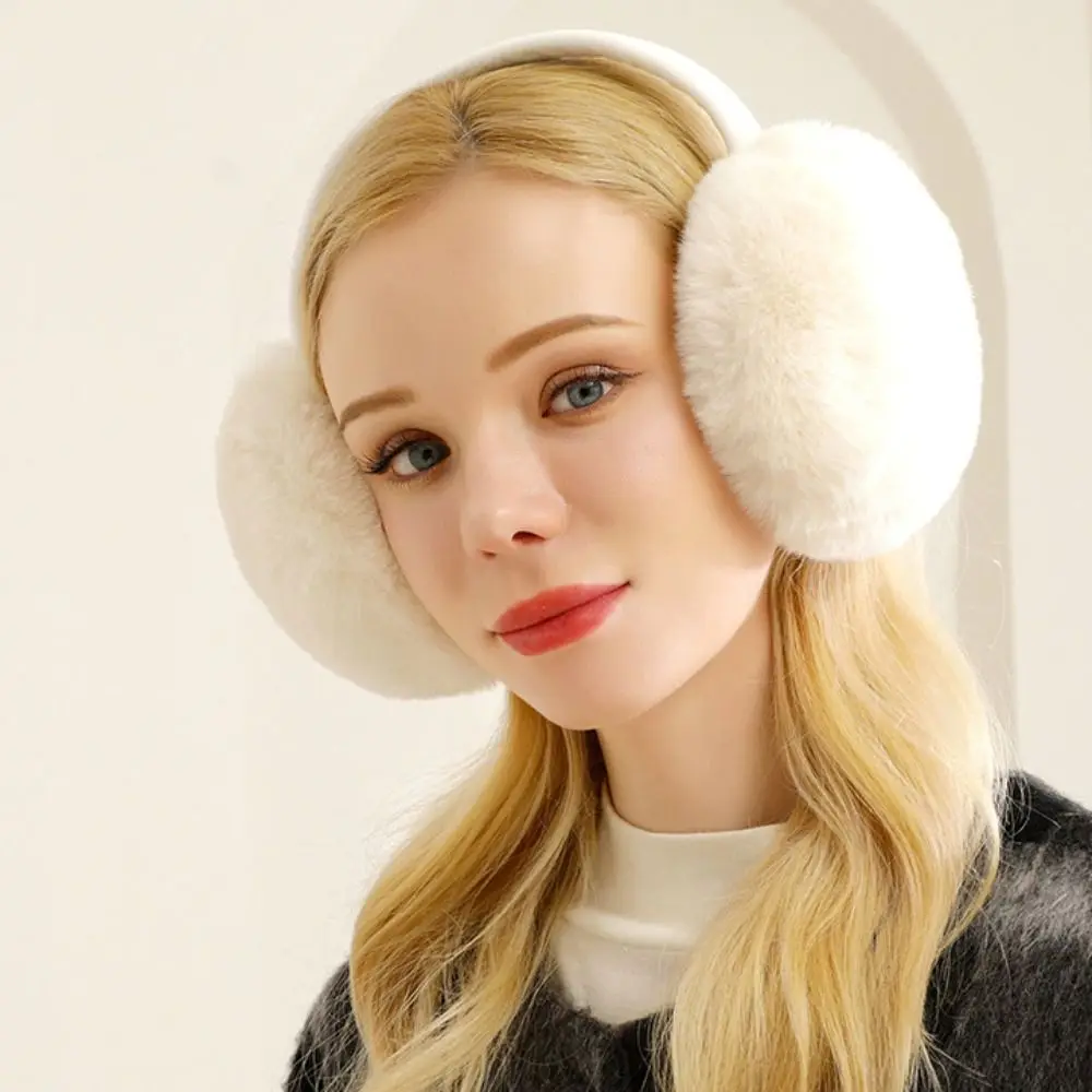 Orejeras cómodas de piel sintética para mujer, orejeras de Color sólido gruesas y plegables, orejeras de invierno a prueba de frío