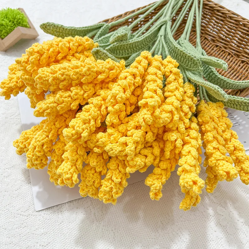 

New Handmade Knitting Summer Simulation Barley Single Bouquet Yellow Flowering Branches Creative Gifts Home Tabletop Decoration