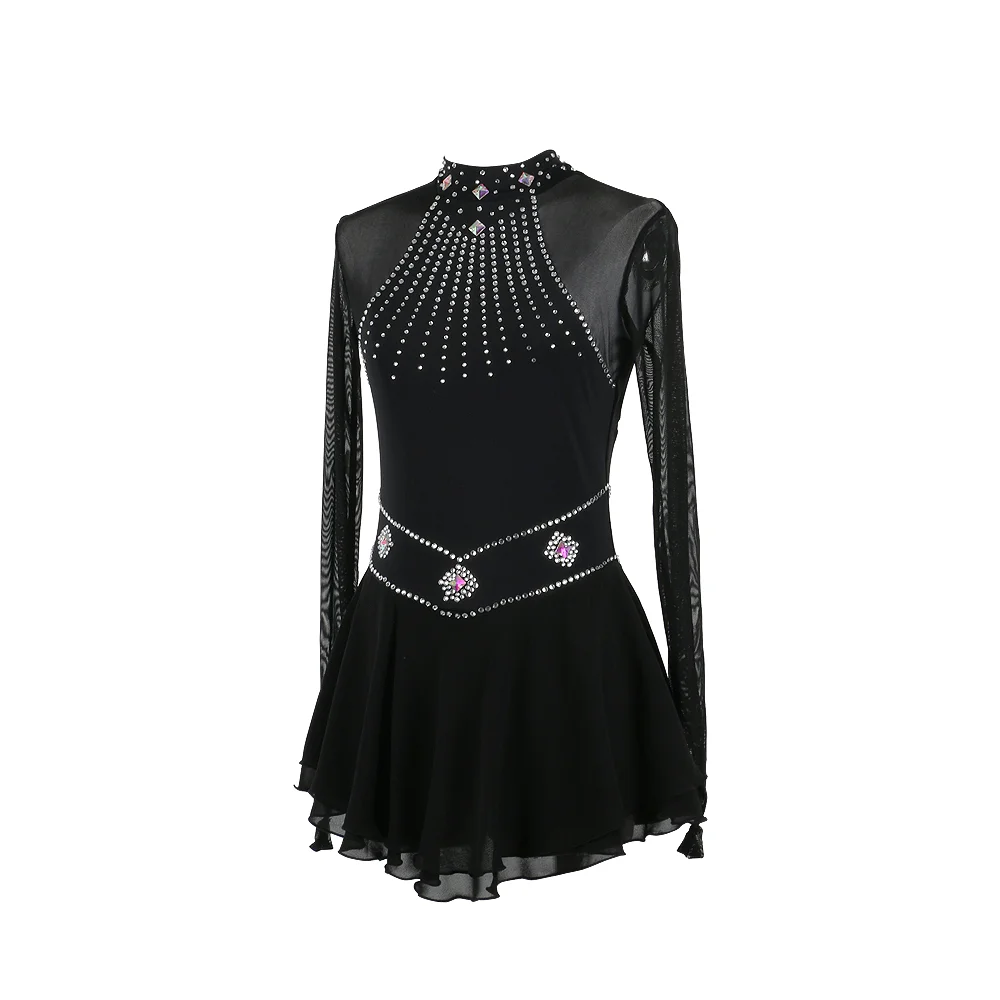 Zagitova Figure Skating Dress Women Girls Ice Skating Skirt Performance Competition Mesh Skirt Costume Sleeveless Black