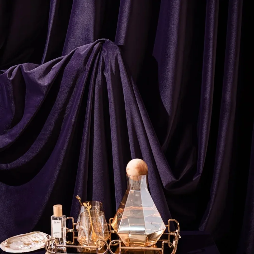 

Скандинавские простые однотонные лавандовые фиолетовые шторы, винтажные бархатные утолщенные плотные шторы для спальни, гостиной, индивидуальные шторы