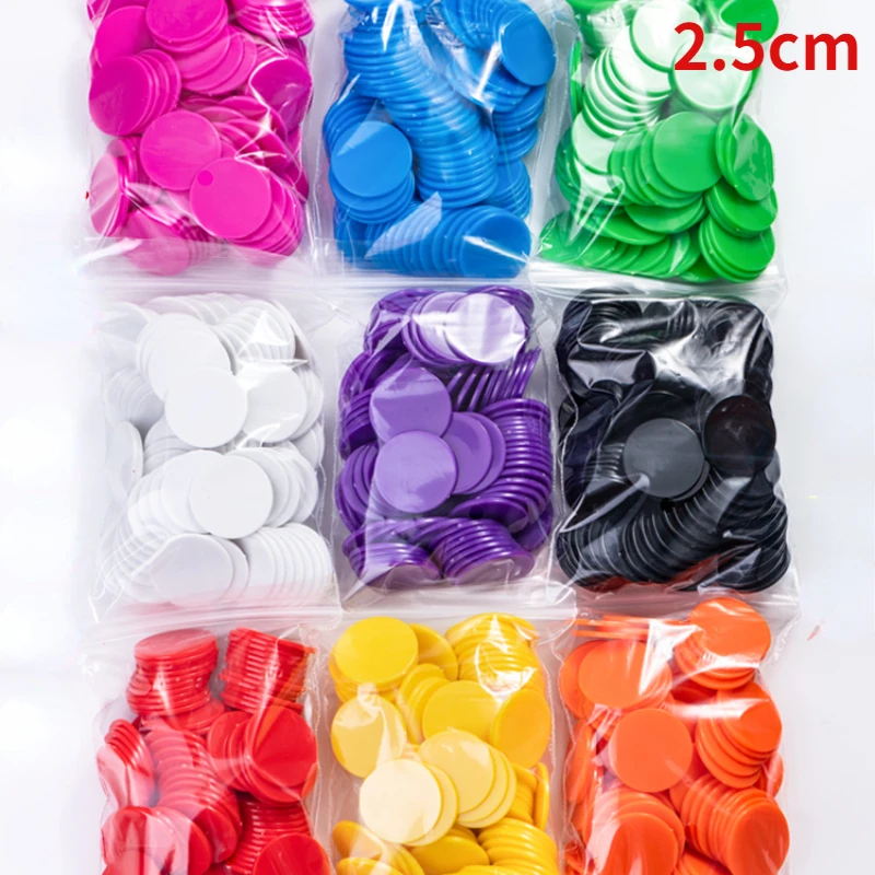 100Pcs/set Plastic Chip Coin Teaching Aids Color Blank Small Round Piece Student Kindergarten Reward Coin Point Coin 25mm