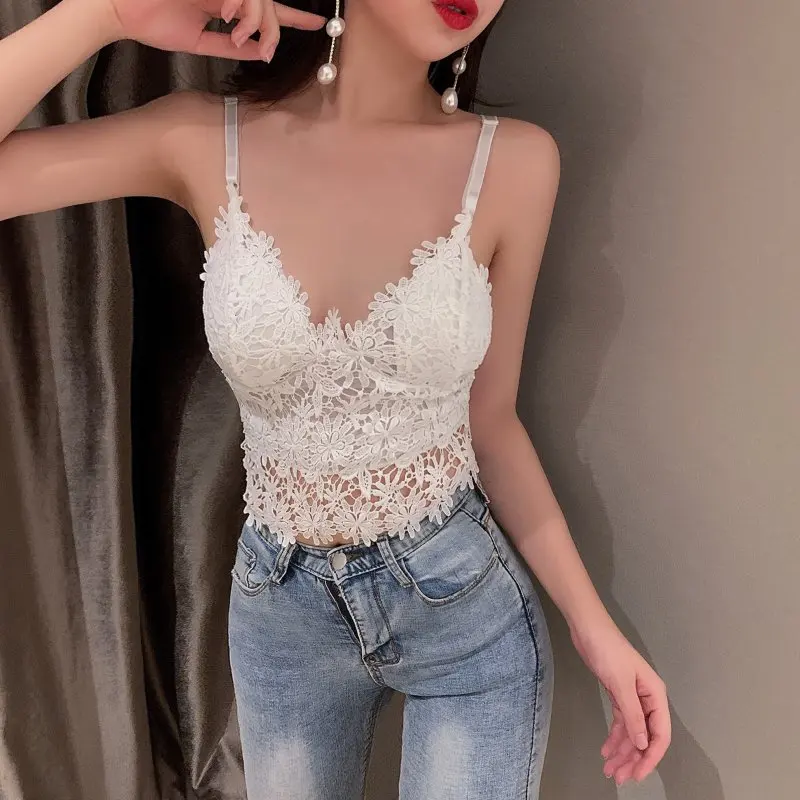 Boho Tank Tops for Women Slash Neck Spaghetti Strap Tassel Bare Midriff Camisoles Summer Ladies Hollow Out Gallus Dropshiping