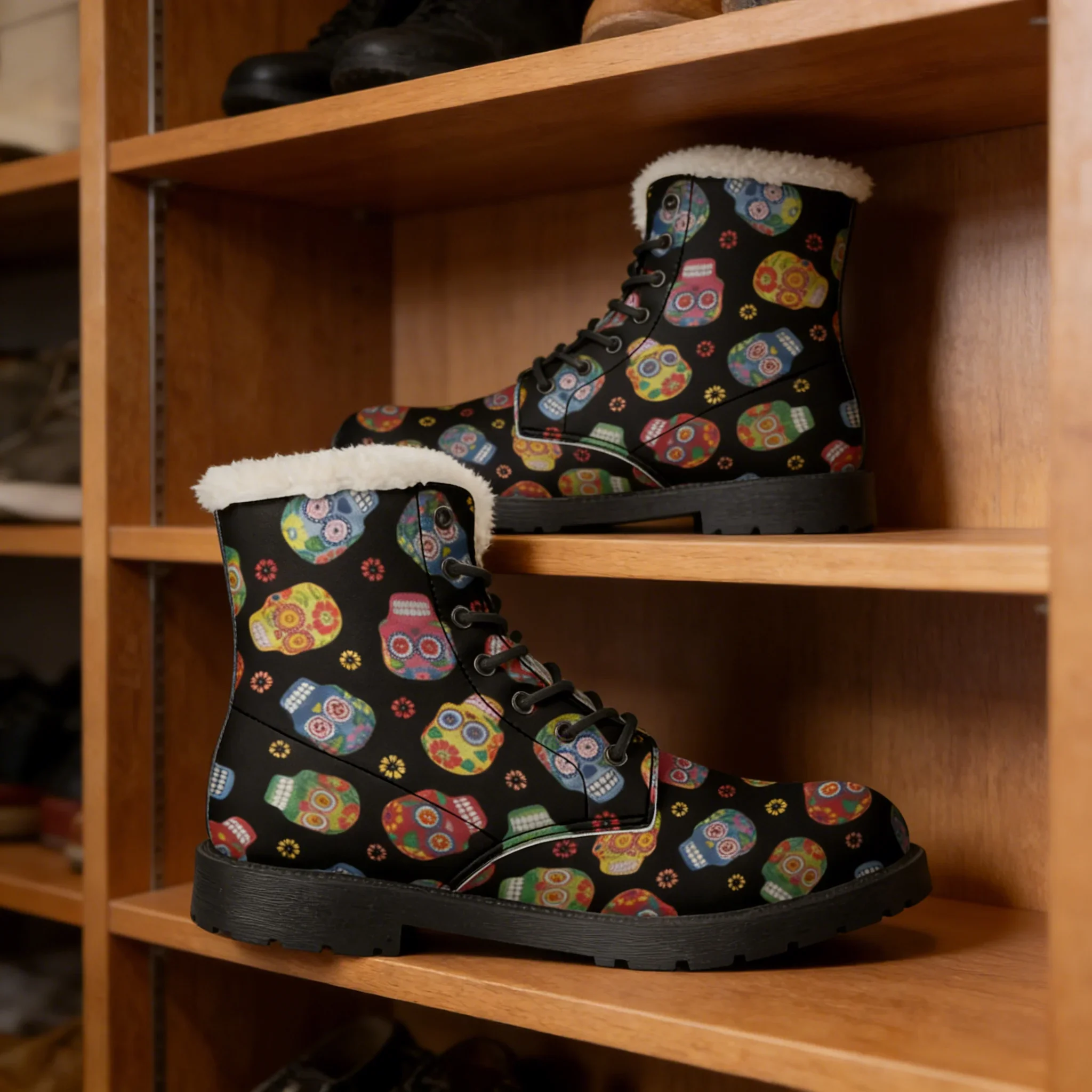 

Custom colorful skull plush boots warm youth shoes casual boots hot selling mid-calf man and woman‘s winter