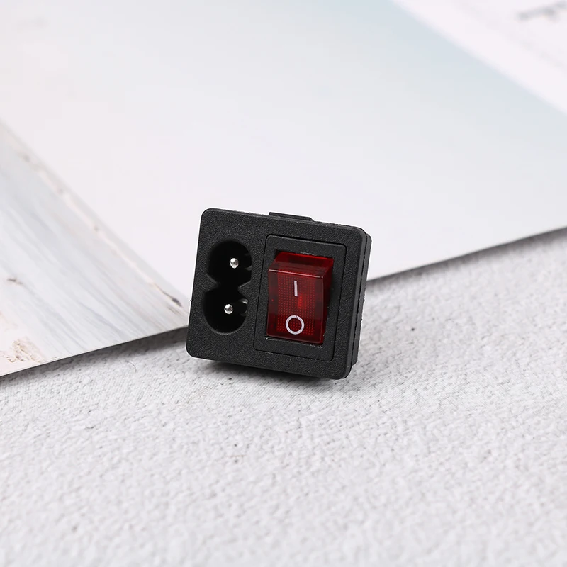 Power cord inlet socket receptacle with ON-OFF red light rocker switch 250V 10A