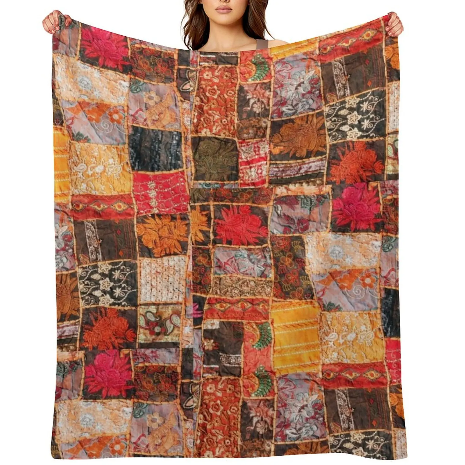 

patchwork  Throw Blanket Camping Shaggy Flannel Vintage Blankets