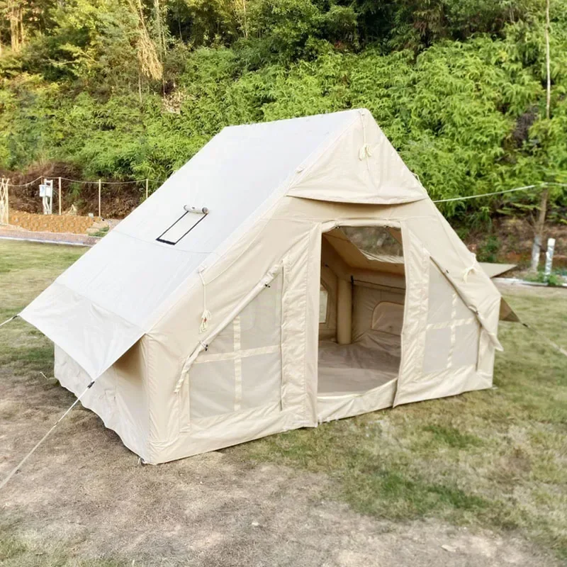 Tienda inflable grande para acampar al aire libre, portátil, gruesa, a prueba de lluvia, automática, sin construcción, cabaña forestal, 300D, casa de tela Oxford