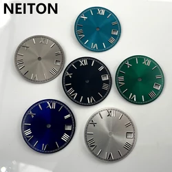 NEITON 28.5mm Roman Scale Green Black Blue White Watch Dial Fit NH35 Movement Nail Modified Replacement with Calendar Window