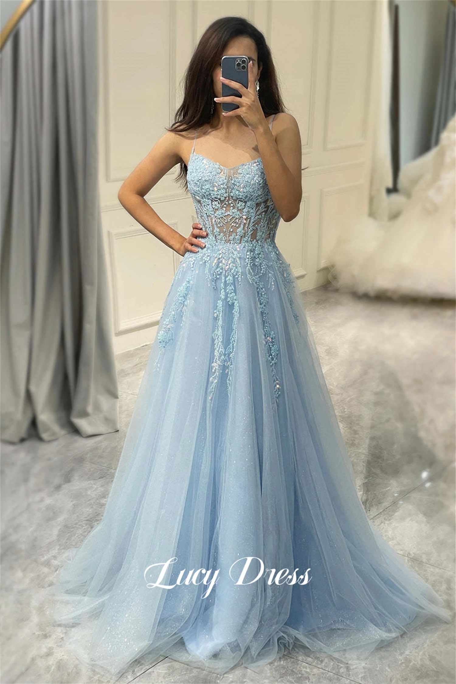 Lucy Ball Gown Line A Up Dress Flower Decoration Mesh Elegant Woman Ceremony Dresses 2024 Wedding Evening Prom Cocktail Party