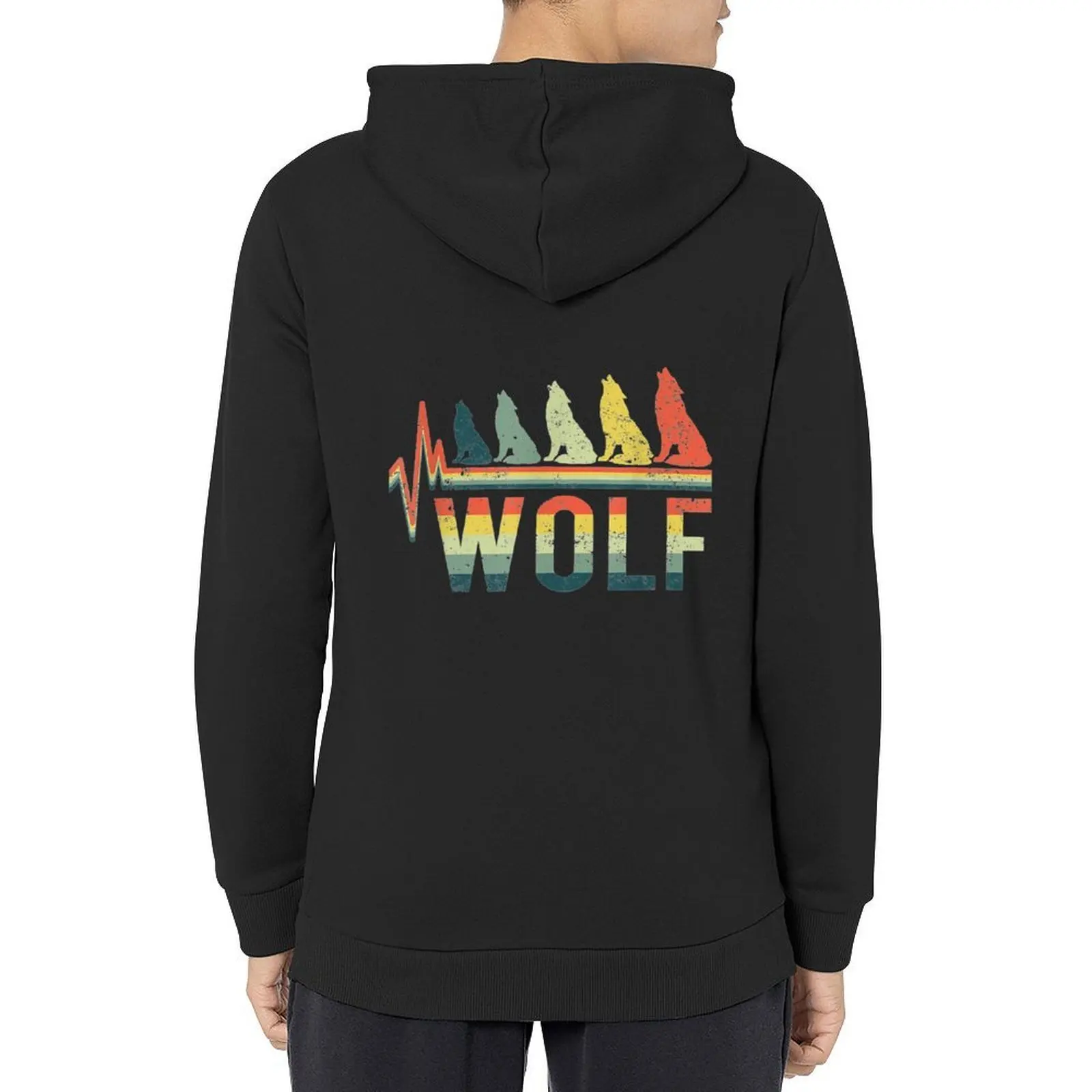 

Vintage Retro Heartbeat Word Wolf Animal Lover Cute Hoodie blouse autumn new products korean style clothes japanese hoodie