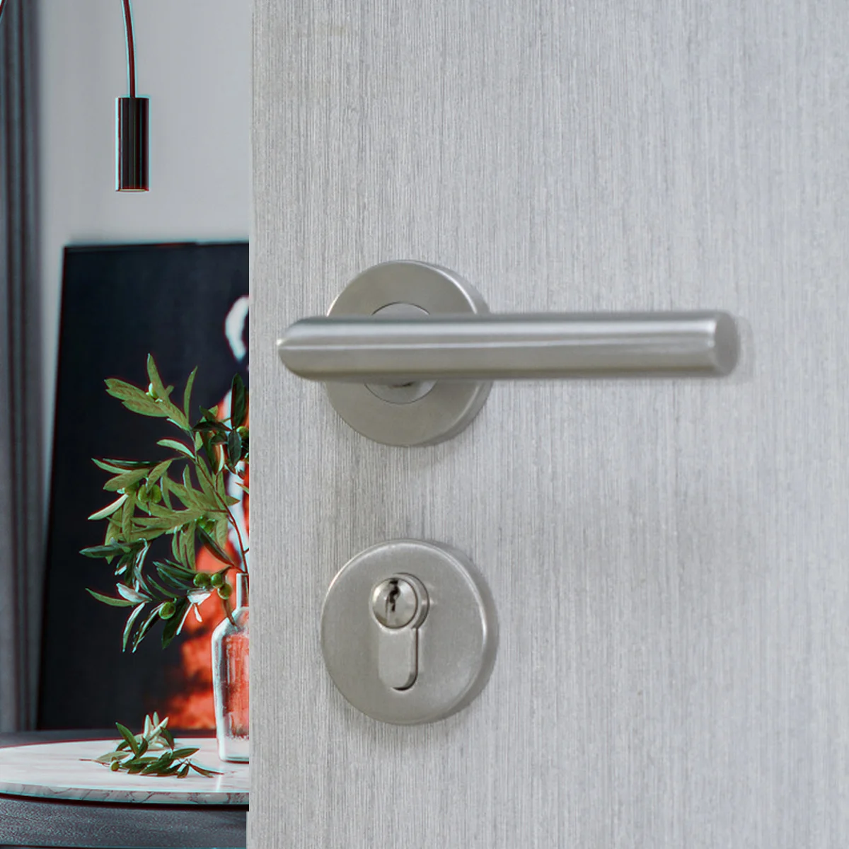 

2 pcs Modern Round Design For Home Hallway Closet Fire Split Lock Passage Door Lever Right Angle Door Handle Handle Lever Set