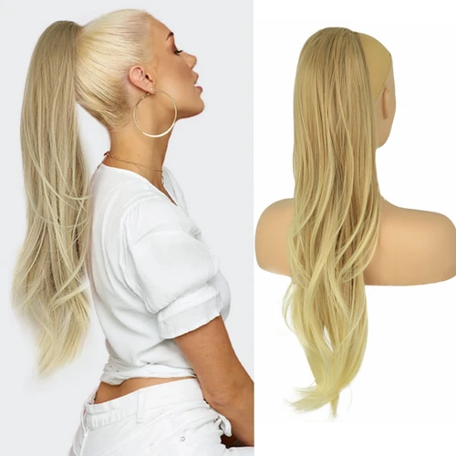 Imagen 2 del producto Extensiones de cabello de cola de caballo ondulada Natural sintética con cordón de 26 pulgadas extensiones de cabello envolvente extensión de cabello de cola de caballo para mujer