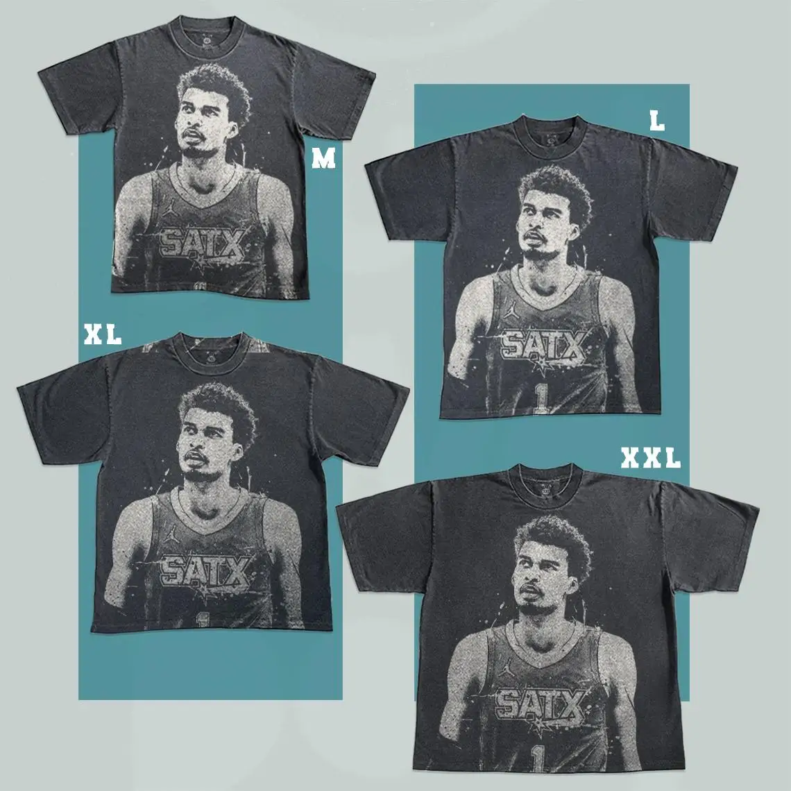 Victor Wembanyama Bleached T-Shirt: Faded Black Vintage Cotton Unisex Shirt Spray Art Overprint