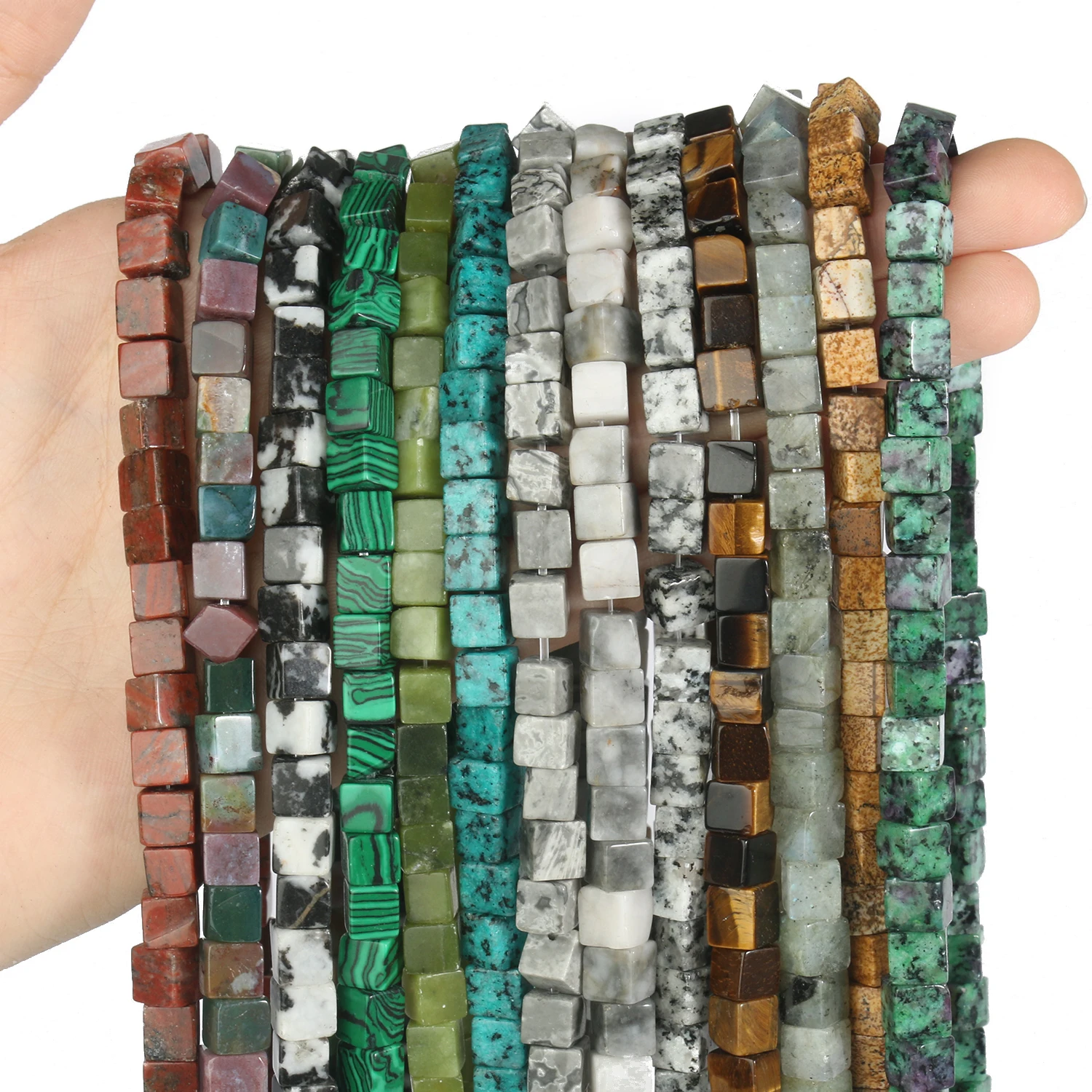4 6 8mm Naturalne kwadratowe koraliki Jasper Opal Jade Rose Quartz Crystal Loose Cube Stone Beads do tworzenia biżuterii DIY Bransoletka 15 cali