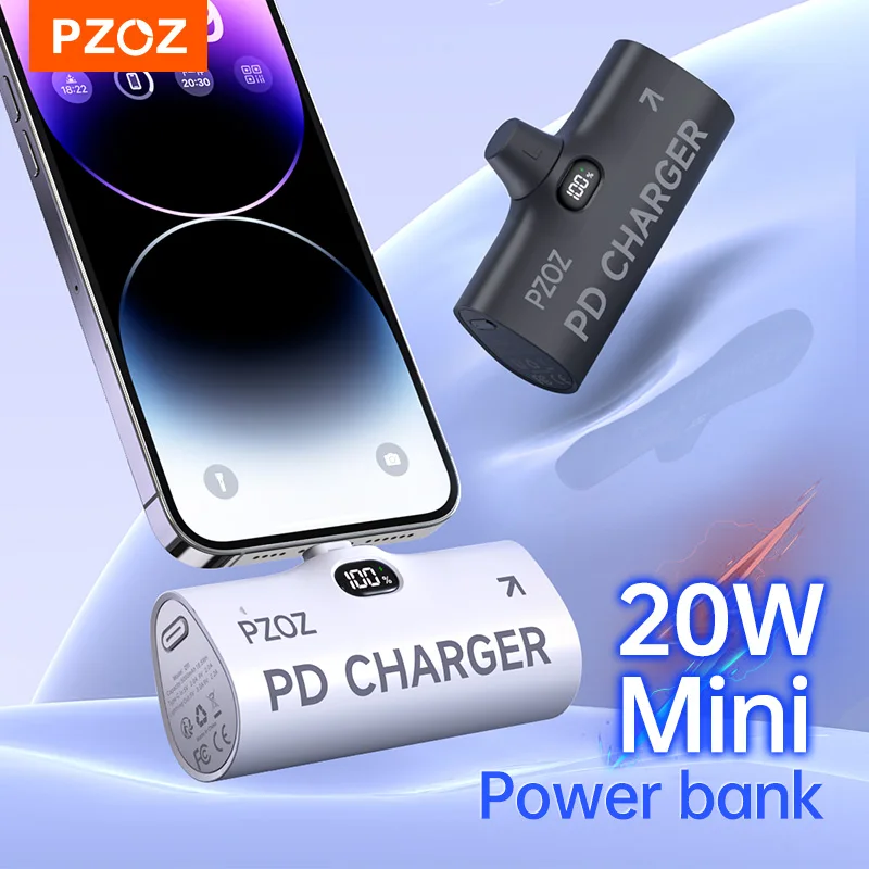 

PZOZ 5000mah Power Bank PD Fast Charging Powerbank External Battery For iPhone 15 14 13 12 Plus Pro Max iWatch Wireless Charger