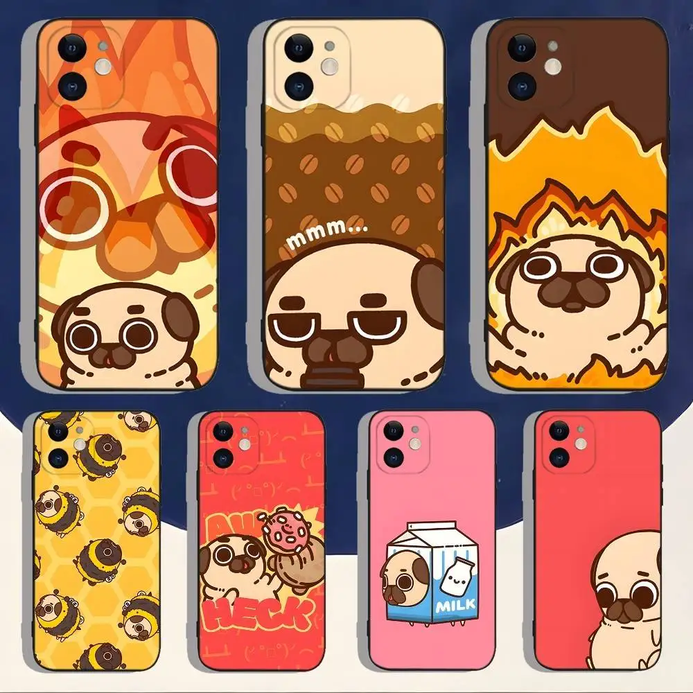 Милый чехол для телефона Puglie Pug Dog для iPhone 16,15,14,13,12,11,Pro,Max,Plus,X,XS,XR,SE,8,7,Mini,мягкий силиконовый черный чехол