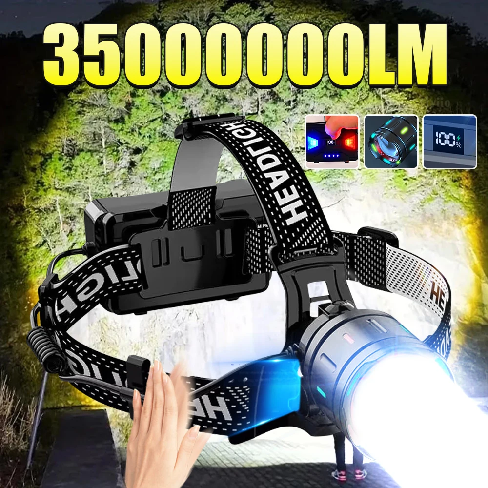 Induction Headlamp 35000000LM Strong Light LED Headlight 18650 USB Rechargeable Head Light Outdoor Fishing Lantern For Camping