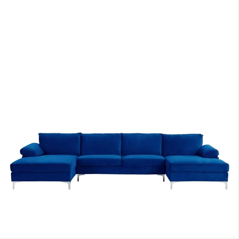 Modern Large Velvet Fabric U-Shape Sectional Sofa, Double Extra Wide Chaise Lounge Couch