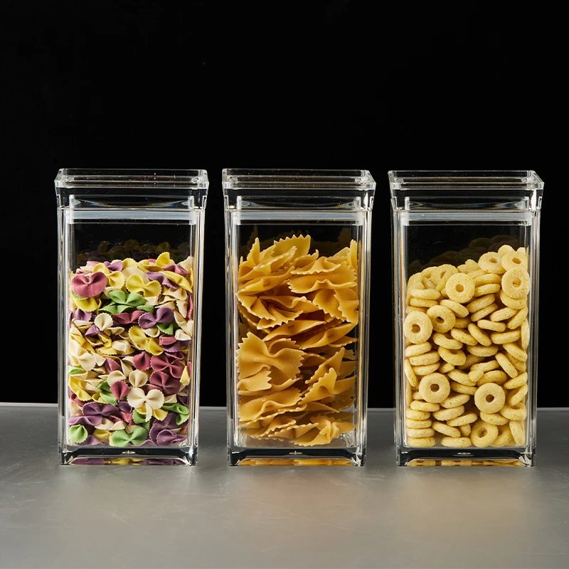 4pcs 500mL BPA free acrylic material stackable square sealed storage can with lid, kitchen universal transparent storage box