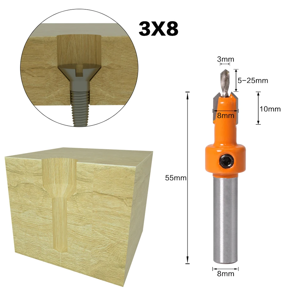 Fraise à bois HSS, tige de 8mm, fraiseuse, jeu de vis, extracteur, démolition, pour fraise à bois
