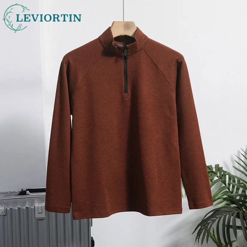 

Весенне-осенняя мужская легкая роскошная серия с тепловой технологией и половиной молнии, модная универсальная футболка с длинным рукавом