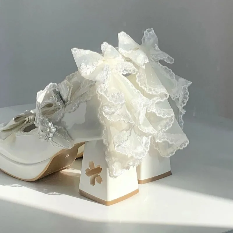 2025 Belle ragazze Lolita farfalla nodo tacchi alti scarpe con plateau, giovani donne studentesse carino sakura abito da sposa Mary Janes