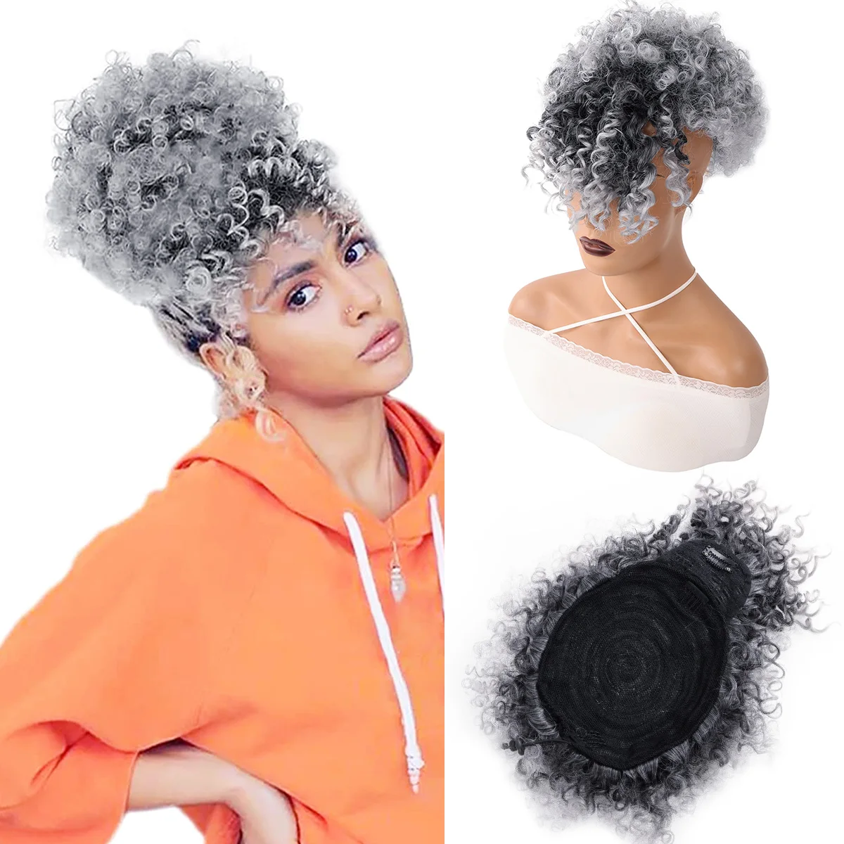 Afro Puff Drawstring Ponytail with Bangs