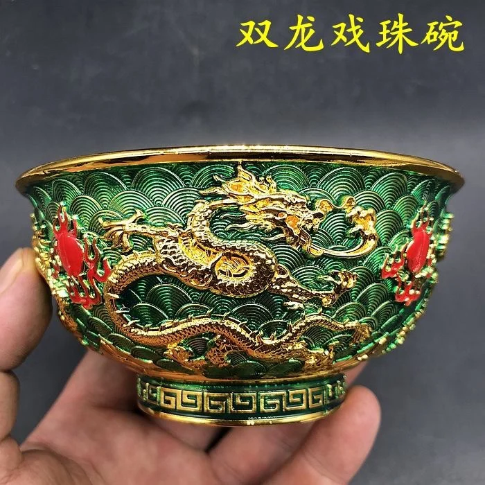 Miscellaneous Qing Qianlong Annual Shuanglong Bowl Cloisonne Shuanglong Play Pearl Bowl Special Postage