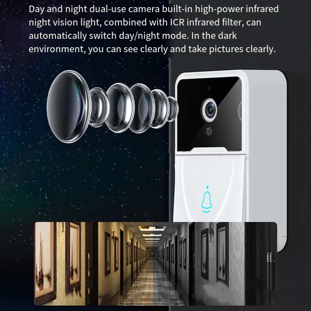 Tuyas واي فاي جرس باب يتضمن شاشة عرض فيديو المنزل واي فاي جرس الباب اللاسلكي بطارية قابلة للشحن تعمل بالطاقة HD كاميرا PIR كشف الحركة البصرية