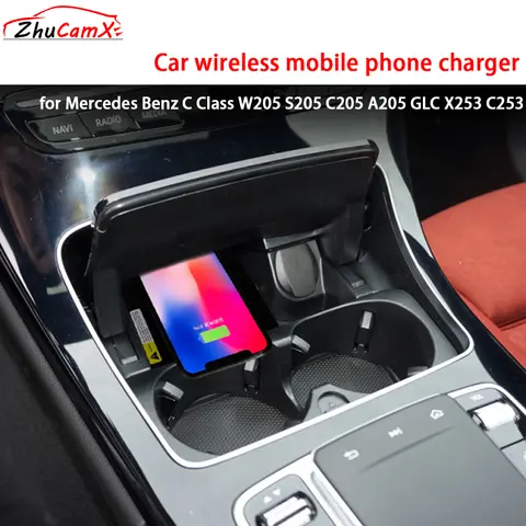 for Mercedes Benz C Class W205 S205 C205 A205 GLC X253 C253 Center Console Storage Wireless Mobile Phone Charger QI 18W Charging