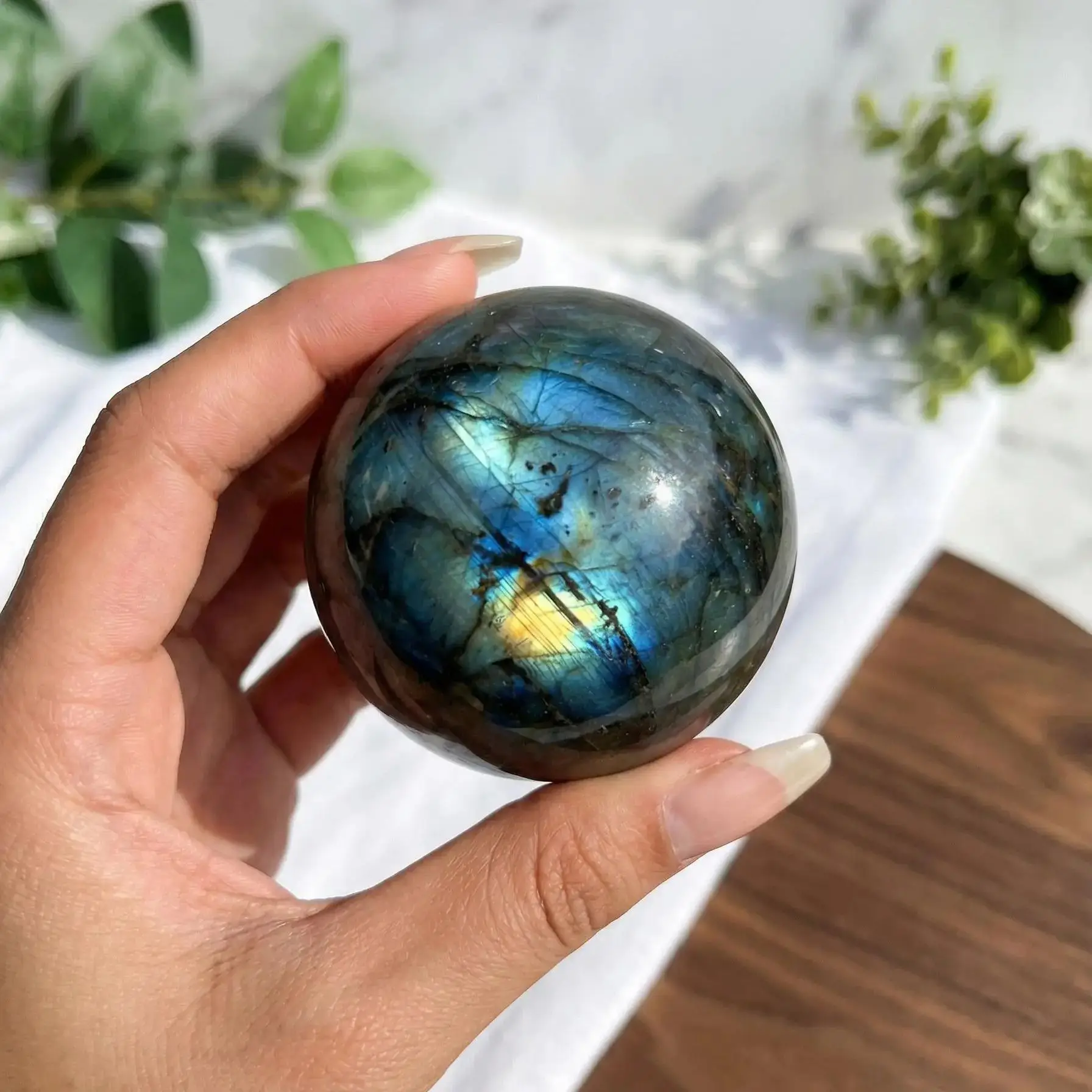 Natural Labradorite Sphere, Polished Flash Crystal Ball, Healing Energy Mineral Stone Home Meditation Decor Ornament Gift view 5