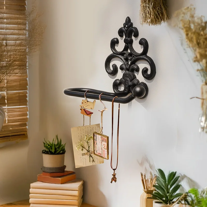 Toilet Paper Towels Wall Metal Frame European Style Cast Iron Retro Toilet Tissue Holder Household Storage Rack Decoration 4