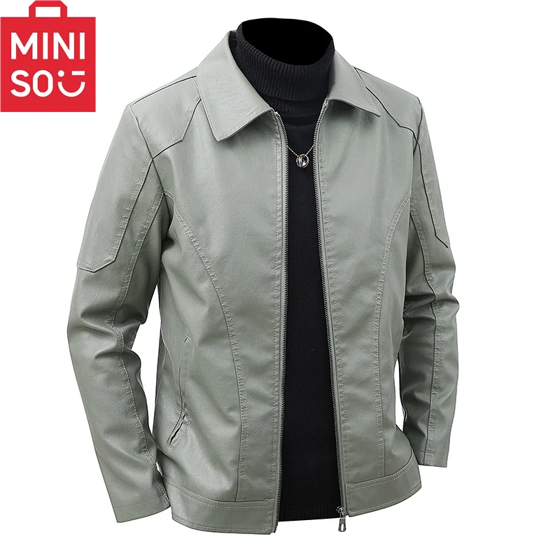 

Spring and Autumn Soft Leather Jacket Men's Top Handsome Casual Collar Fashionable Warm Versatile Personalized Trendy High end