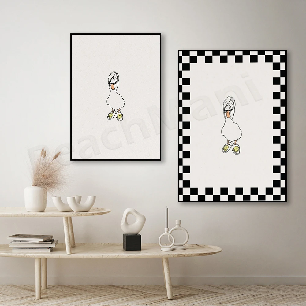 cute animal cartoon duck quack illustration slippers and shower wall art painting nordic canvas painting home decor