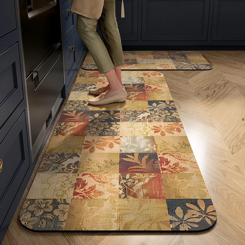 VIKAMA BOHO Kitchen Rug Easy to Clean - Restaurant Laundry Room - Water Absorbing Crystal Fiber Floor Mat - Home Decoration
